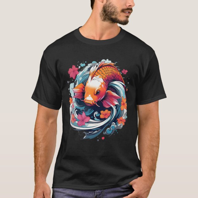 Camiseta Unique Koi Fish Japanese Carp with flowers (Anverso)
