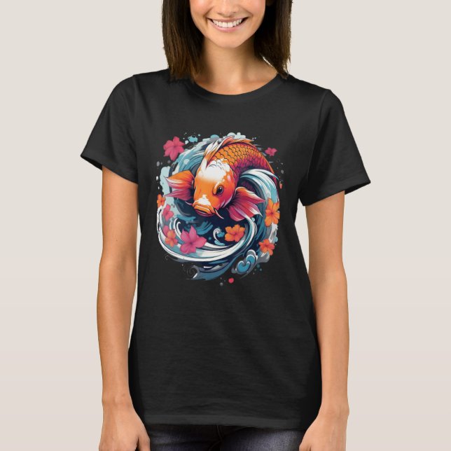 Camiseta Unique Koi Fish Japanese Carp with flowers (Anverso)
