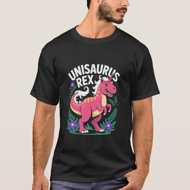 Camiseta Unisaurus Rex Divertido Unicornio Dinosaurio Rosa (Anverso)
