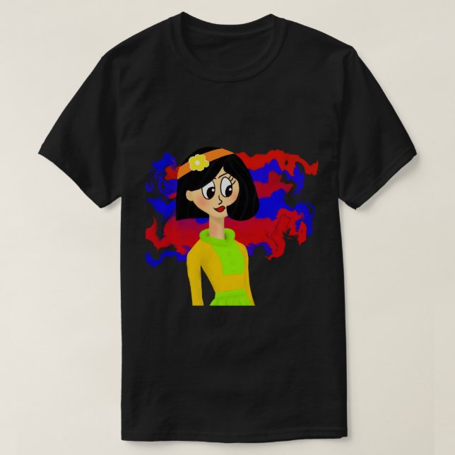 Camiseta Unisex con arte Chica retro colorido (Diseño del anverso)