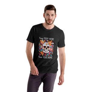 Camiseta Unisex de Skull y Flores personalizado, t