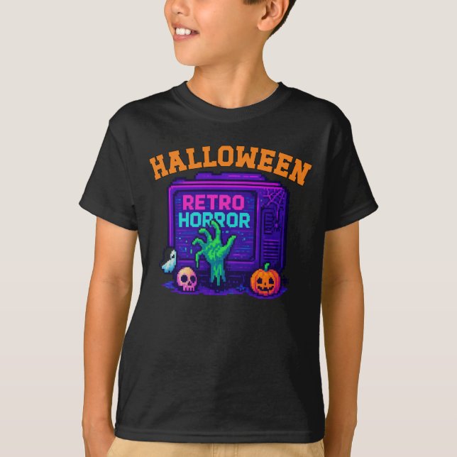 Camiseta Unisex Halloween Pixel Apparel Retro hembra macho (Anverso)