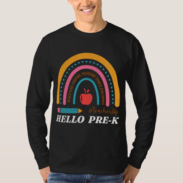 Camiseta Unisex Hello Pre K, Hello Preschool, Preescolar, P (Anverso)