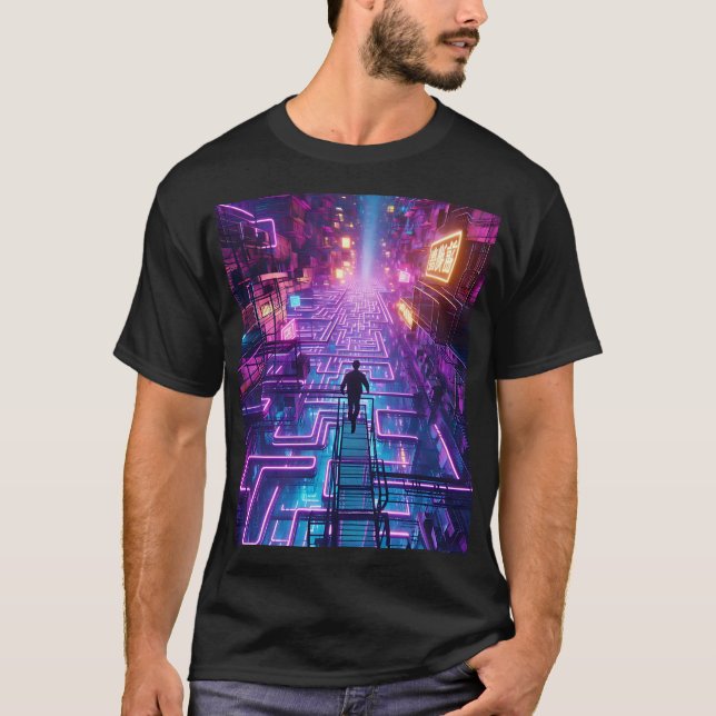 Camiseta Unisex Neon Purple Urban Maze - Ciudad Distópica (Anverso)