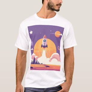 Camiseta Unisex Rocket Launch Planet Alien Purple Stars Sun