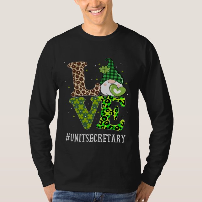 Camiseta Unit Secretary Love St Patricks Day Gnome Leopard  (Anverso)