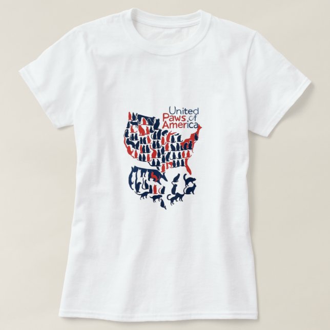Camiseta United Paws of America - Cat Silhouette USA Map (Diseño del anverso)