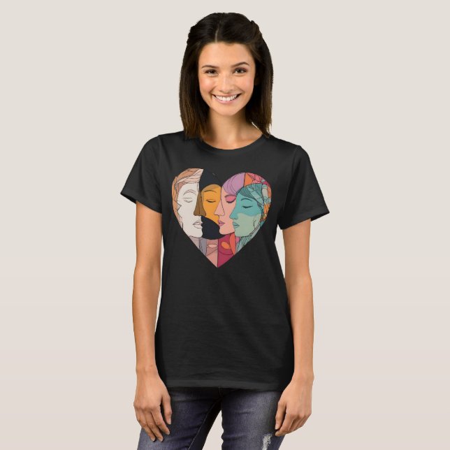 Camiseta Unity Heart Diverse Faces Line Art Diversity  (Anverso completo)