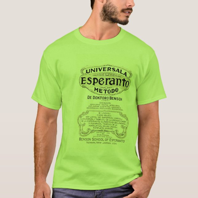 Camiseta Universala Esperanto Metodo de Doktoro Benson (Anverso)