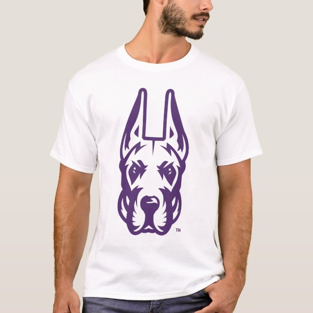 Camiseta Universidad de Albany Gran Cabeza de Mascota Dane (Anverso)