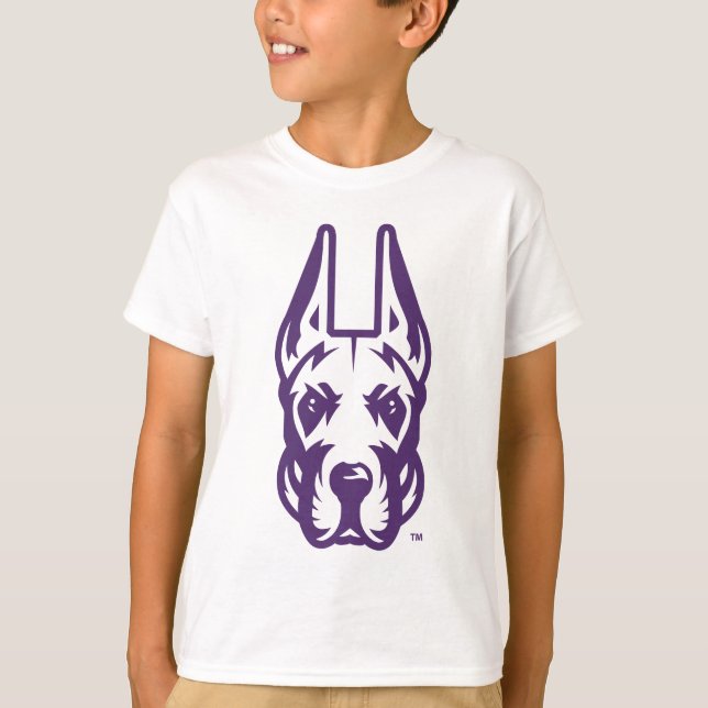 Camiseta Universidad de Albany Gran Cabeza de Mascota Dane (Anverso)