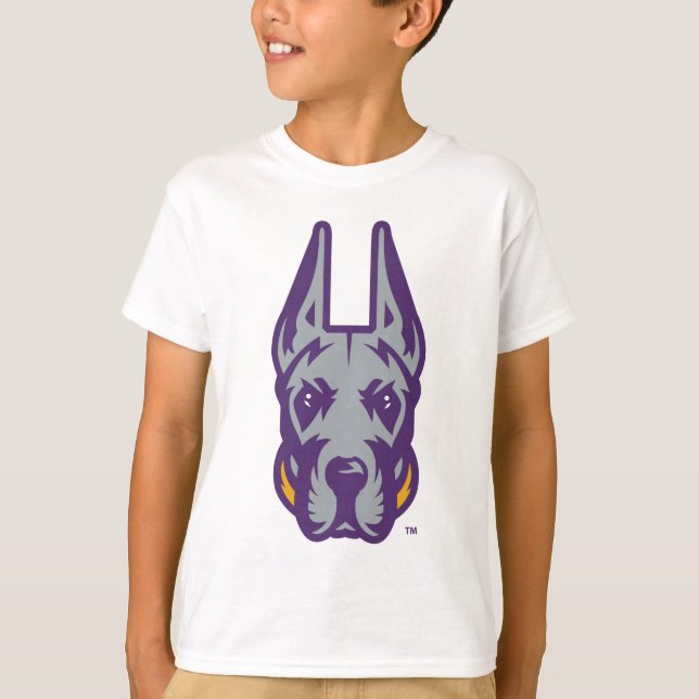 Camiseta Universidad de Albany Gran Cabeza de Mascota Dane (Anverso)