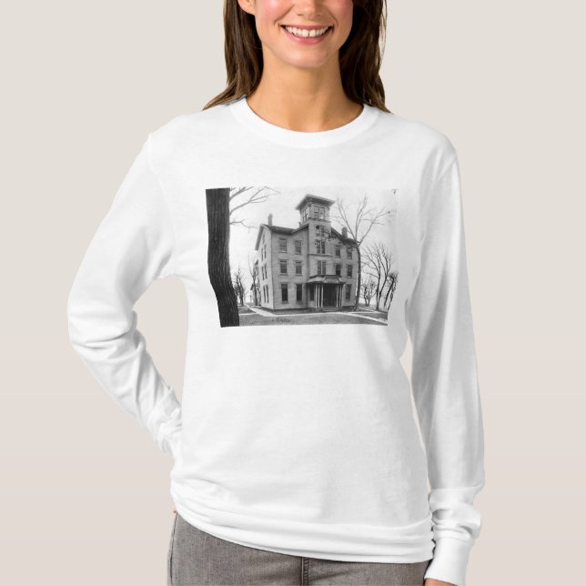 Camiseta Universidad vieja, Evanston, construido en 1855 (Anverso)