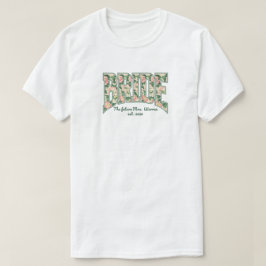 Camiseta universitaria floral retro rosa y verde d
