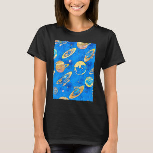 Camiseta Universo Azul Planetas Amarillos Dispersos Por Tod