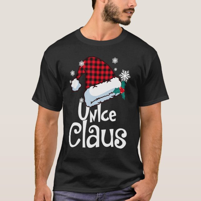 Camiseta Unlce Claus Santa Hat Buffalo Plaid Red Christmas  (Anverso)