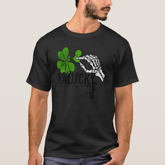 Camiseta Unlucky AF Skeleton Hand St.Patrick Day Clover (Anverso)