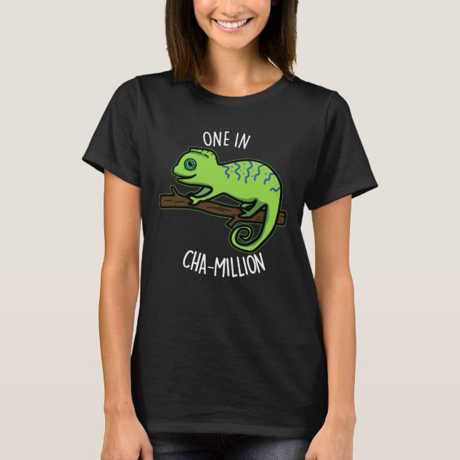 Camiseta Uno en Cha-Million Gracioso Chameleon Pun Dark BG (Anverso)