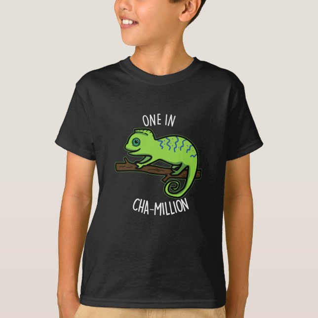 Camiseta Uno en Cha-Million Gracioso Chameleon Pun Dark BG (Anverso)