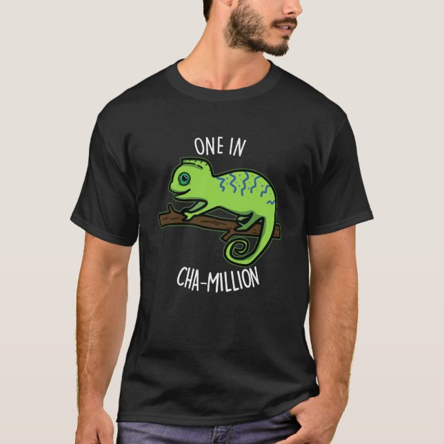 Camiseta Uno en Cha-Million Gracioso Chameleon Pun Dark BG (Anverso)