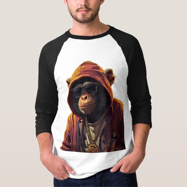 Camiseta Urban Chimp – Cool Chimpanzee with Hoodie and Gold (Anverso)