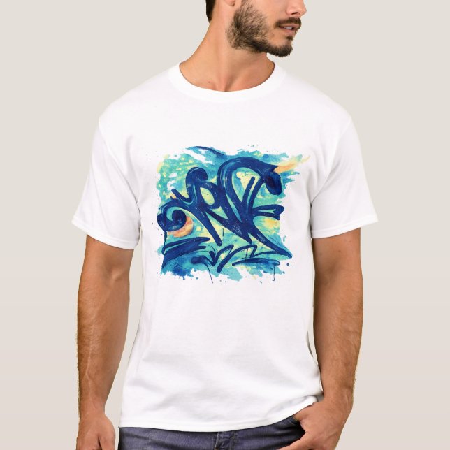 Camiseta Urban Graffiti Splash – Blue & Teal Street Art  (Anverso)