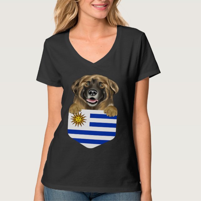 Camiseta Uruguay Flag Leonberger Dog In Pocket (Anverso)