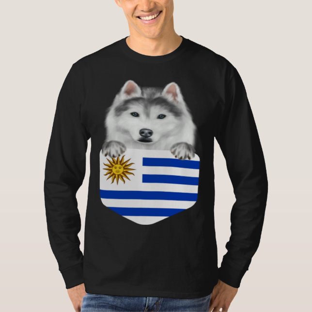Camiseta Uruguay Flag Siberian Husky Dog In Pocket (Anverso)