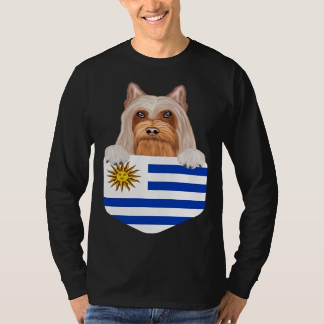 Camiseta Uruguay Flag Silky Terrier Dog In Pocket (Anverso)