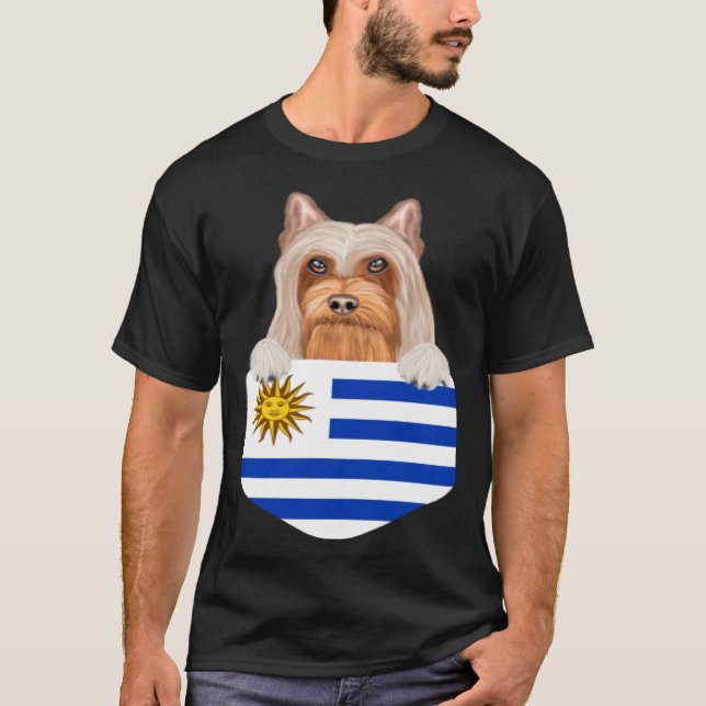 Camiseta Uruguay Flag Silky Terrier Dog In Pocket (Anverso)
