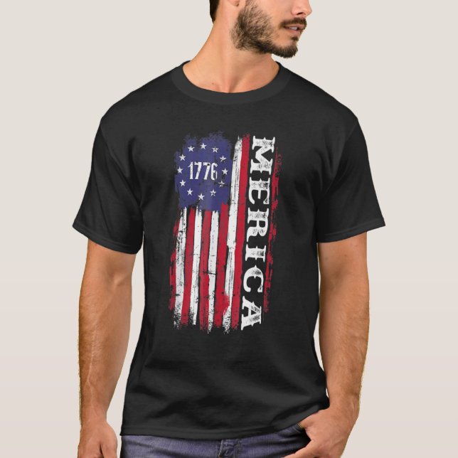 Camiseta Us American Flag 1776 Merica For Independence Day  (Anverso)