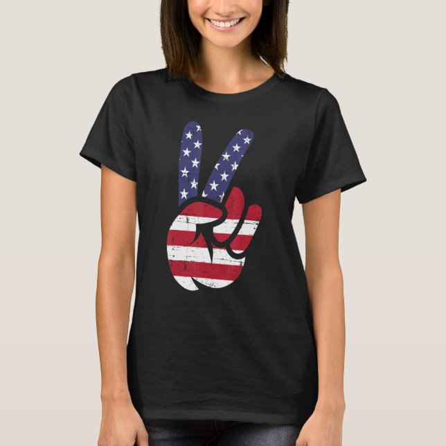 Camiseta US American Flag and Patriotic Peace Sign of Hand (Anverso)