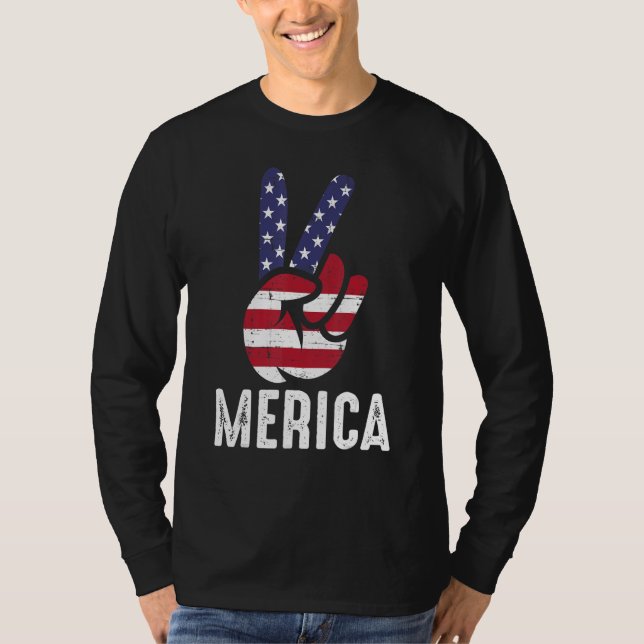 Camiseta US American Flag and Patriotic Peace Sign of Hand  (Anverso)