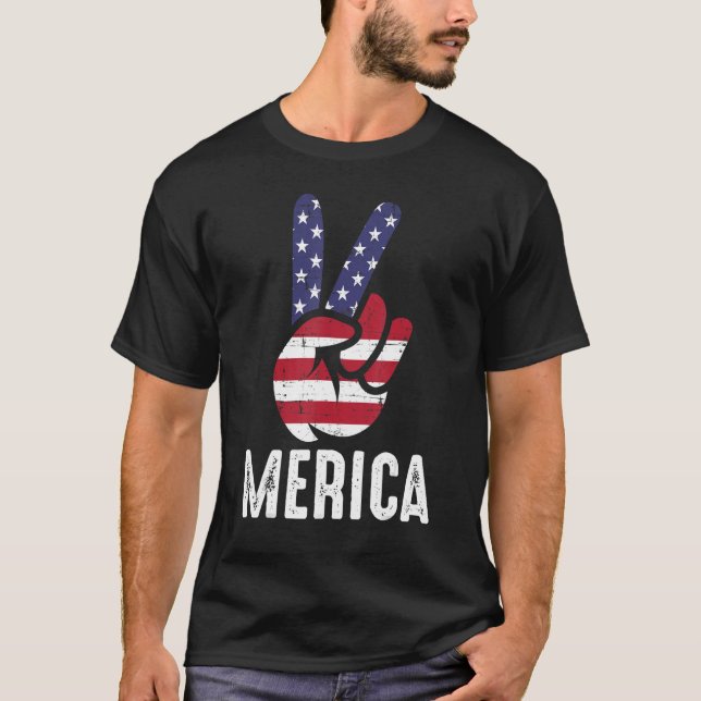 Camiseta US American Flag and Patriotic Peace Sign of Hand  (Anverso)