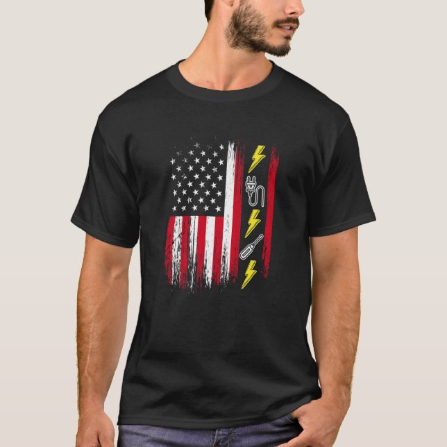 Camiseta US American Flag  Electricity  Electrician Lineman (Anverso)