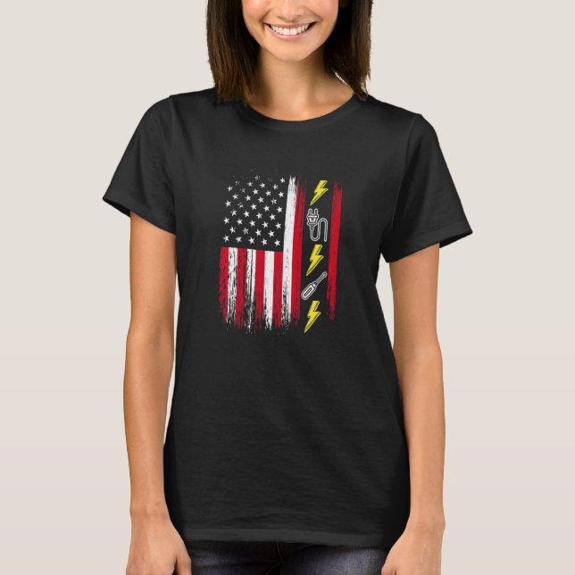 Camiseta US American Flag  Electricity  Electrician Lineman (Anverso)