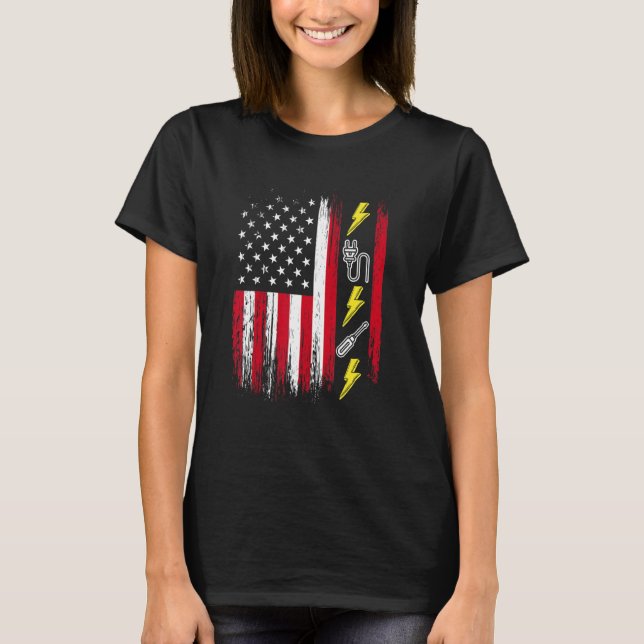 Camiseta US American Flag  Electricity  Electrician Lineman (Anverso)