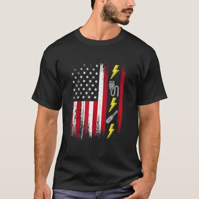 Camiseta US American Flag  Electricity  Electrician Lineman (Anverso)