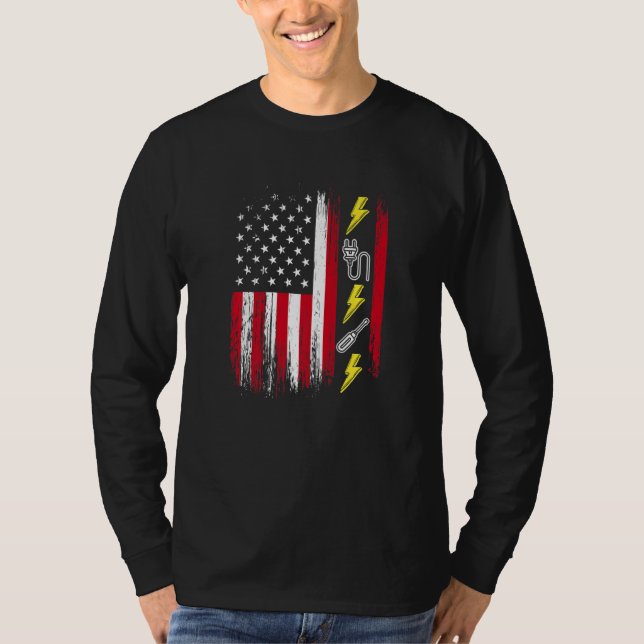 Camiseta US American Flag  Electricity  Electrician Lineman (Anverso)