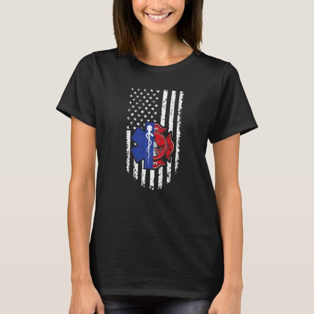 Camiseta Us American Flag Emt Firefighter Emergency Medical (Anverso)