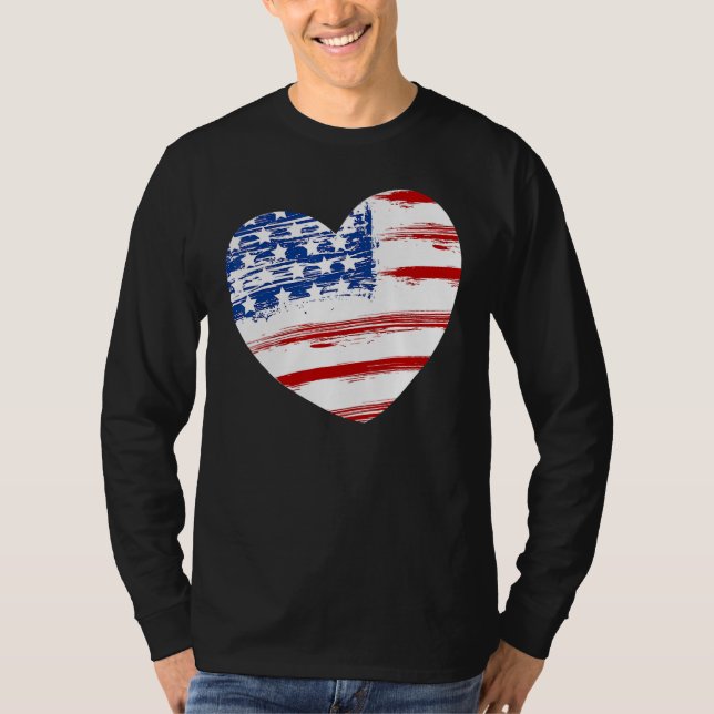 Camiseta US American Flag Heart For Independence Day On 4th (Anverso)