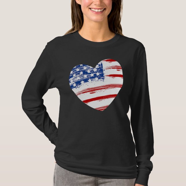 Camiseta US American Flag Heart For Independence Day On 4th (Anverso)