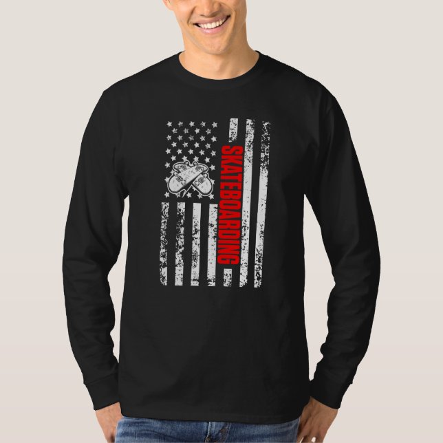 Camiseta US American Flag Skateboard Sports Patriotic Skate (Anverso)