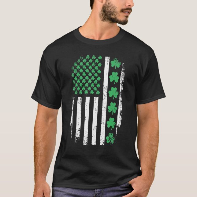 Camiseta US American flag with shamrocks for St Patricks da (Anverso)