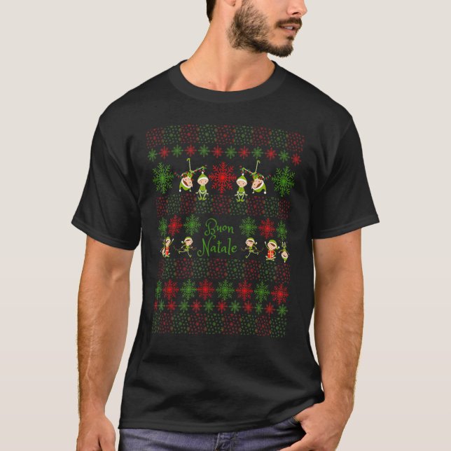 Camiseta US Buon Natale Elf Snowflake Pattern Red Green (Anverso)