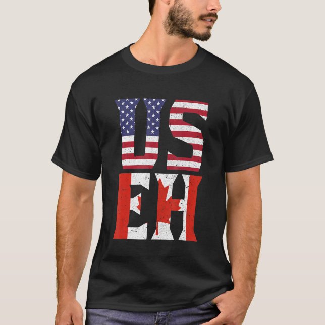 Camiseta US EH Funny American Canadian USA Canada Flag (Anverso)