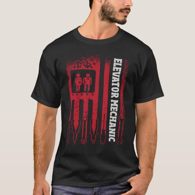 Camiseta Us Flag Elevator Mechanic (Anverso)