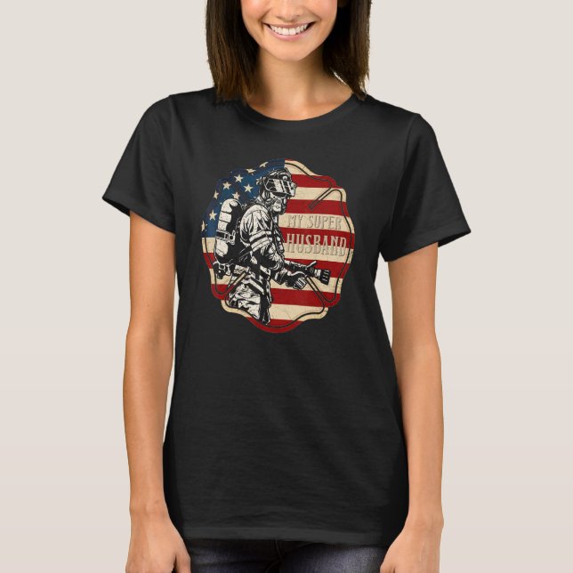 Camiseta US Flag Fire Department Proud Of My Firefighter Hu (Anverso)