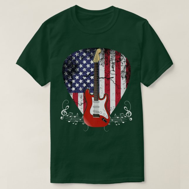Camiseta US Flag Guitar Pick Guitarist Lover Instrument Ele (Diseño del anverso)