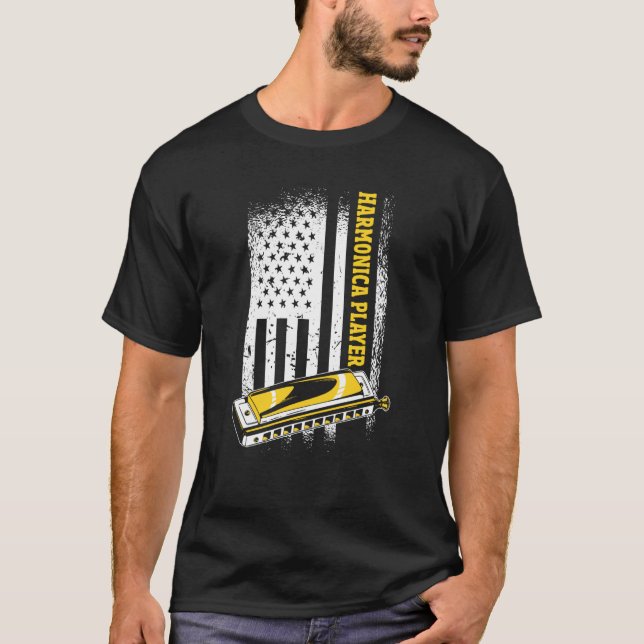 Camiseta US Flag Harmonica Player (Anverso)